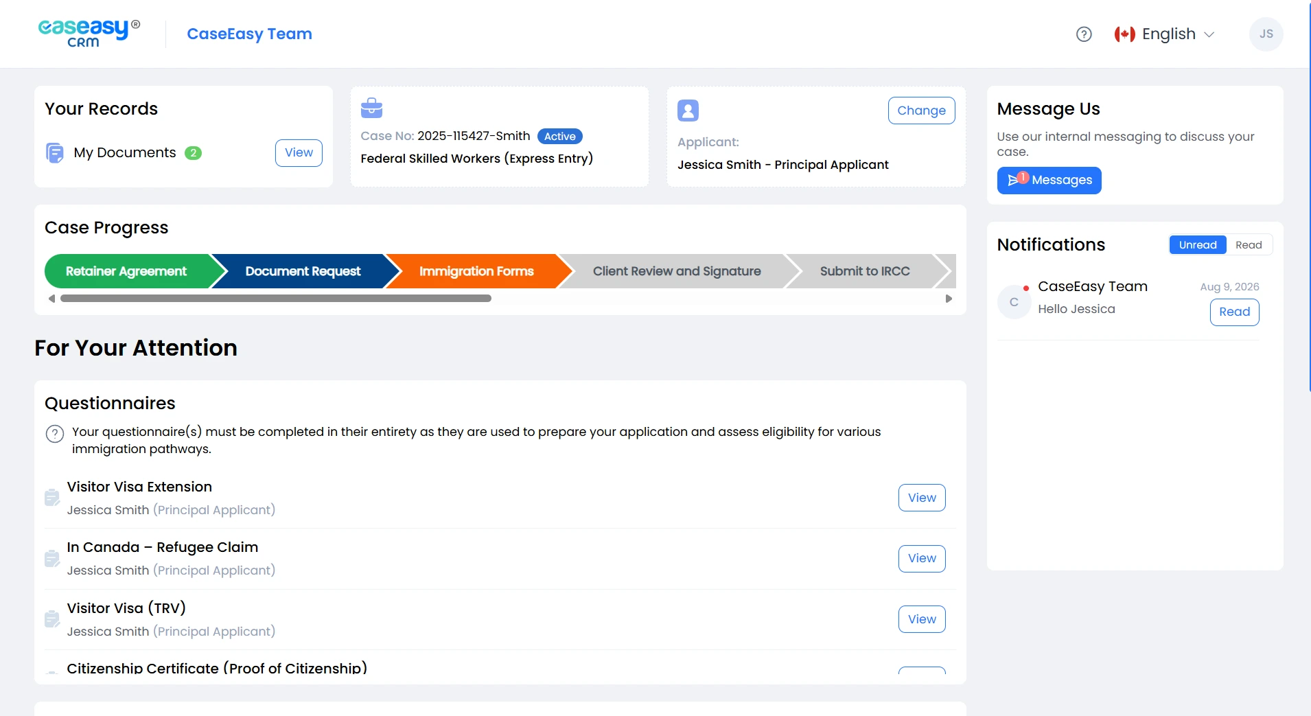 Client case overview